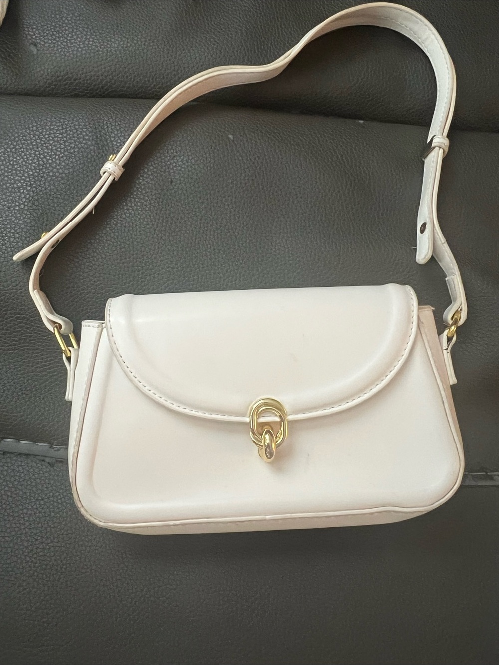 Classic Women's Shoulder Bag in White with Gold Hardware